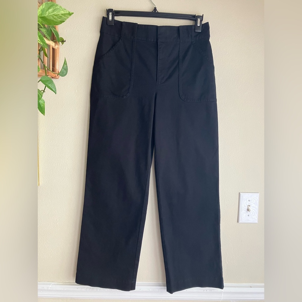 Ann Taylor LOFT Size 6 Solid Black Wide Leg High Rise Cotton Pants W/Pockets